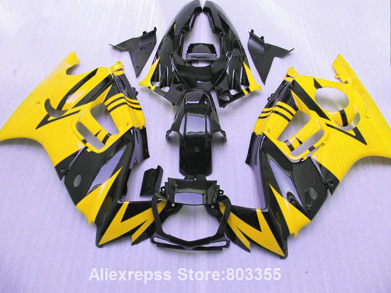 Желтый комплект обтекателей для HONDA CBR 600 F3 1995 1996 cbr600 (глянцевый черный) Обтекатели
