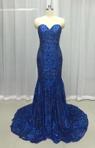 Royal Blue 2 Разноцветные модная Русалка Вечерние платья Длинные лиф сердечком с блестками кружевное вечернее платье для выпускного вечера Vestido de Fiesta IDE1 - Цвет: Royal Blue 2