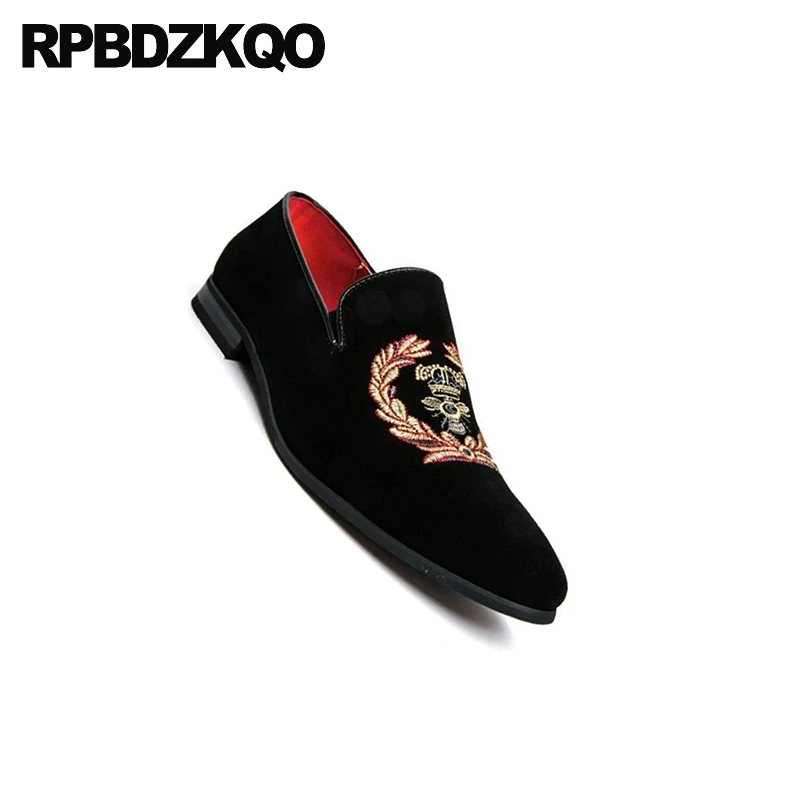 Embroidery Loafers Casual Black Velvet Mens Floral Embroided Slip On Cheap Large Size Rubber Pointed Toe Designer Flower Shoes | Обувь