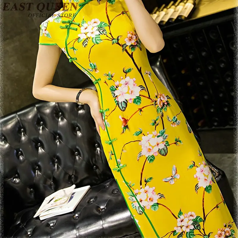 Традиционное китайское современное платье qipao с длинным рукавом Длинное