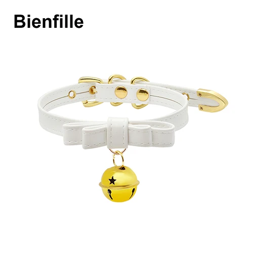 WhiteGold Косплей кошка Неко любовник Хэллоуин Jingle Bell чокер воротник панк-рок Котенок Играть бант воротник примитивный БДСМ Женское Ожерелье - Окраска металла: WhiteGold