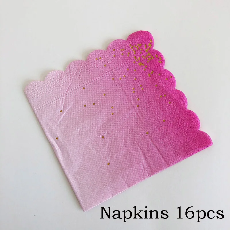 Napkins 16pcs Вечерние тарелки с розовыми радужными золотыми точками, обеденные тарелки/чашки/соломинки/салфетки, тарелки для вечеринки, дня рождения, свадьбы, мероприятия, декоративная столовая посуда - Цвет: Napkins 16pcs
