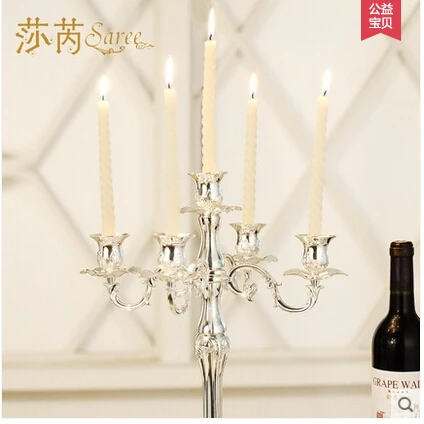 H41cm 5 arm candelabra серебряный канделябр свадебное украшение подсвечники большие