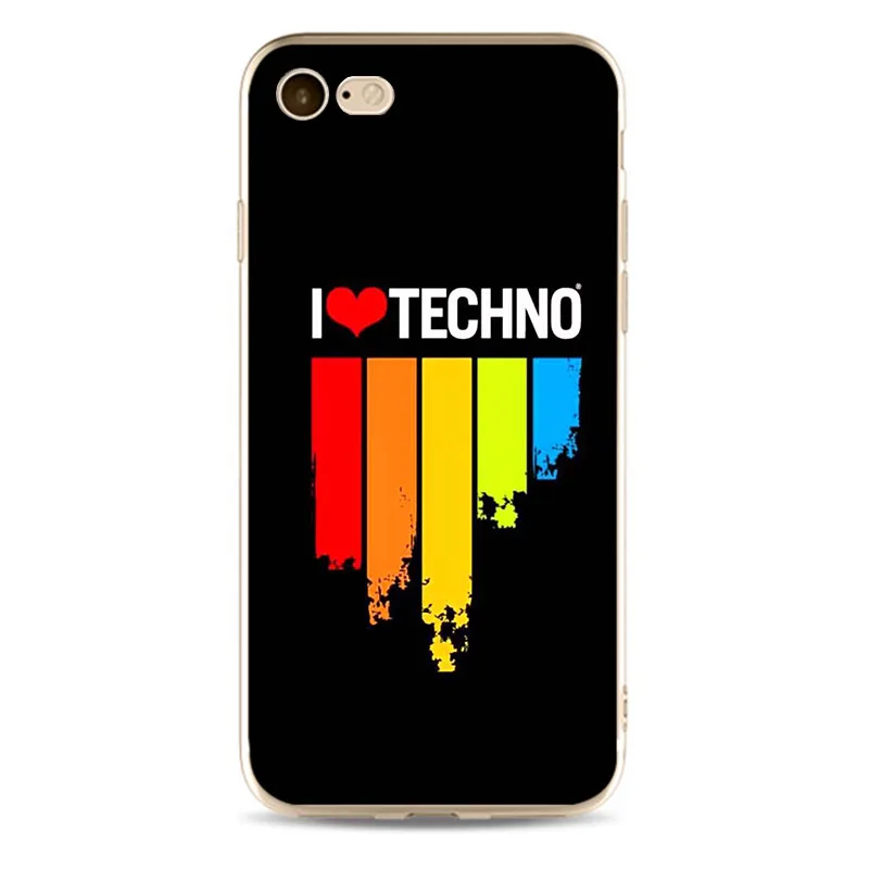 Чехол I Love Techno из мягкого силикона 2018 чехол для телефона ТПУ iPhone 5 5C 5S SE X 6 6S 6plus 7 7plus 8
