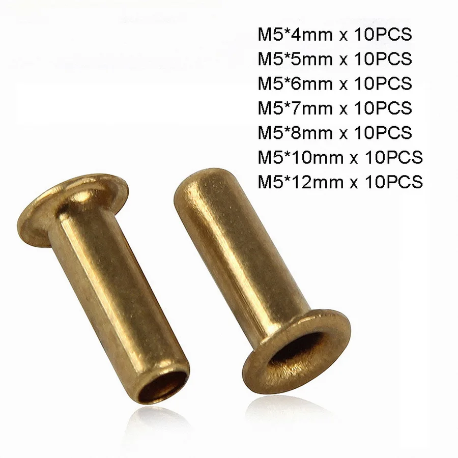

M5 Brass Eyelet Hollow Tubular Rivets Through Nuts Kit Length 4/5/6/7/8/10/12mm