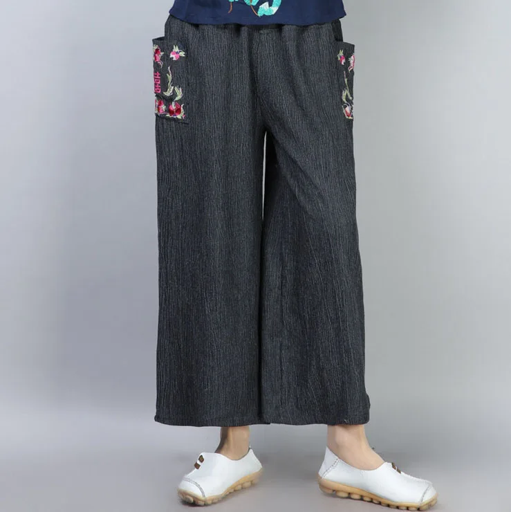 2018 Summer Vintage Ethnic Pocket Embroidered Pants | Женская одежда