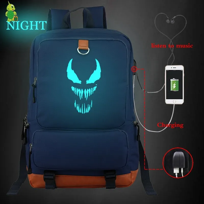 18 Рюкзак Venom Eddie Comics Hero с USB зарядкой, школьные сумки для подростков, светящийся женский и мужской рюкзак для ноутбука, большой рюкзак для путешествий - Цвет: 18
