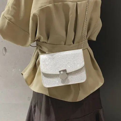 Маленькая сумка с блестками для девочек повседневная клатч через плечо клапаном