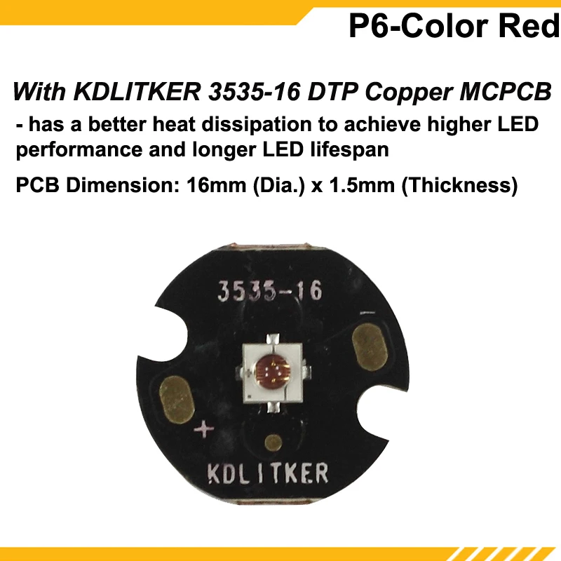 KDLITKER P6-COLOR Luminus SST-10-R Red 620nm 600 Lumens 3V - 9V 1-Mode OP P60 Drop-in | Лампы и освещение