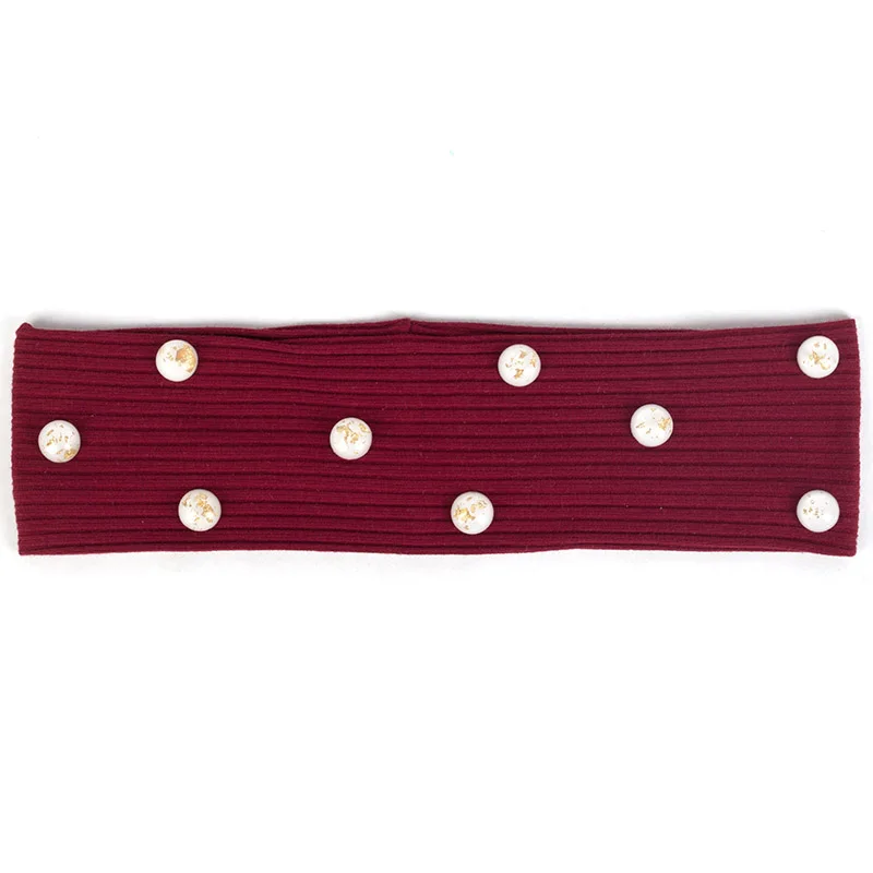Wine Red White Новые модные женские ребристые повязки для волос золотые фольги круглые бусины аксессуары для девочек женские плоские эластичные повязки на голову полосатые тюрбан DZ778 - Цвет: Wine Red White