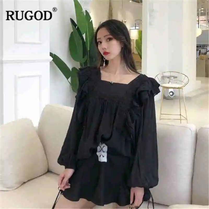 RUGOD/2019 элегантные женские блузки с рукавами-фонариками белые в Корейском стиле