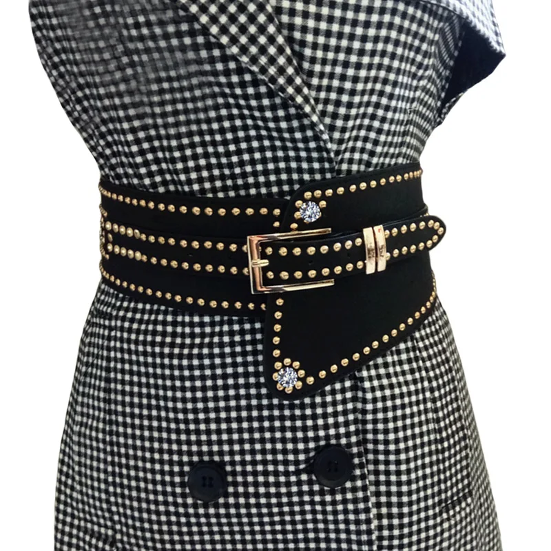Fashion new women's Rivet belts Punk rock style belt lady Sequins Metal buckle Wide Metal rivet belt clothing accessories