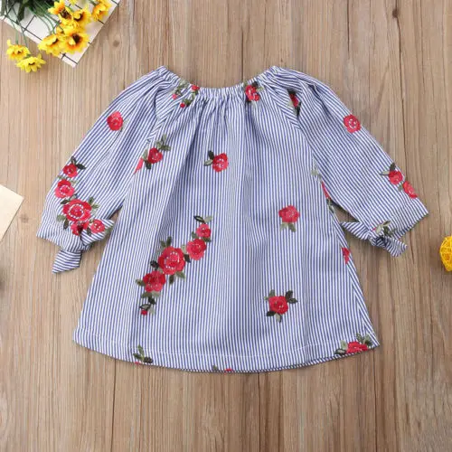 Kid Girls Off-the-shoulder Shirt Dress Clothes Toddler Newborn Infant Baby Girl Sundress Off Shoulder Long Sleeve Set | Детская одежда