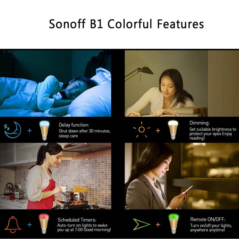 2018 новый интеллектуальный выключатель света Sonoff B1 wifi умная Светодиодная лампа E27
