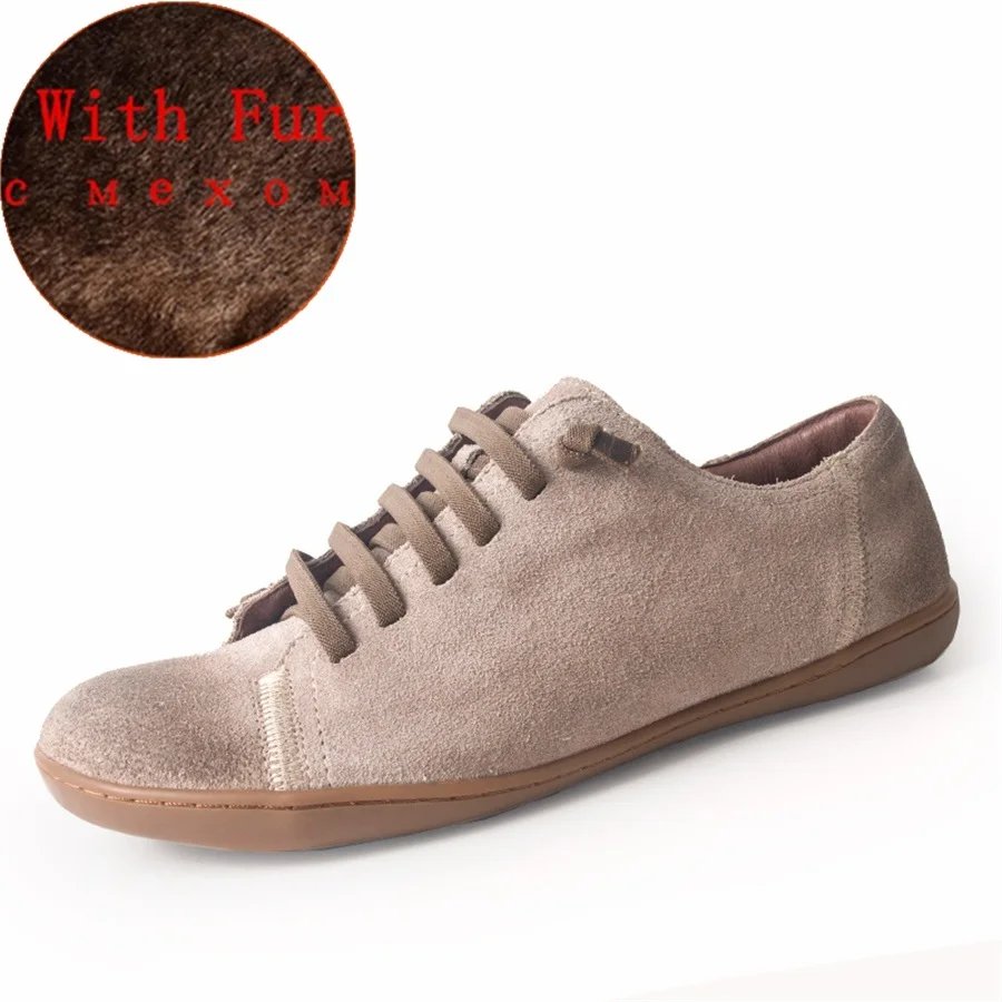 white suede with fur Женская летняя обувь на плоской подошве; Повседневная весенняя обувь из натуральной кожи; женские балетки на плоской подошве; кроссовки; женская обувь; - Цвет: white suede with fur