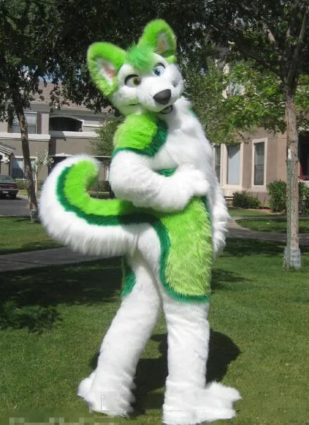 Прямая с фабрики зеленый husky fursuit маскарадный костюм плюшевый взрослый размер Хэллоуин Рождество карнавальные костюмы