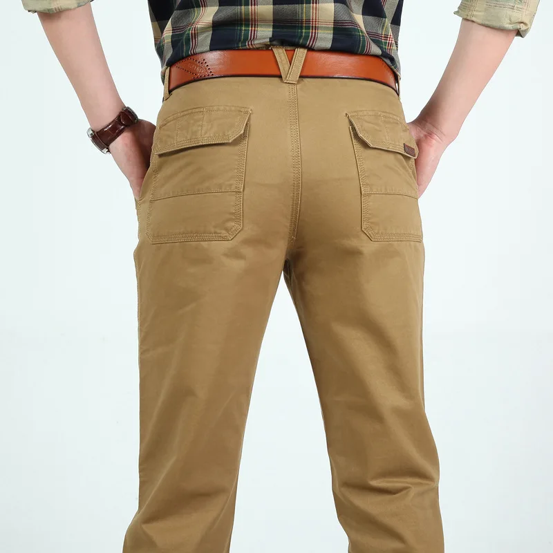2018 Businessmen Casual Stretch male trousers man long Straight Pure cotton full length pants Black Army Green Khaki plus size | Мужская