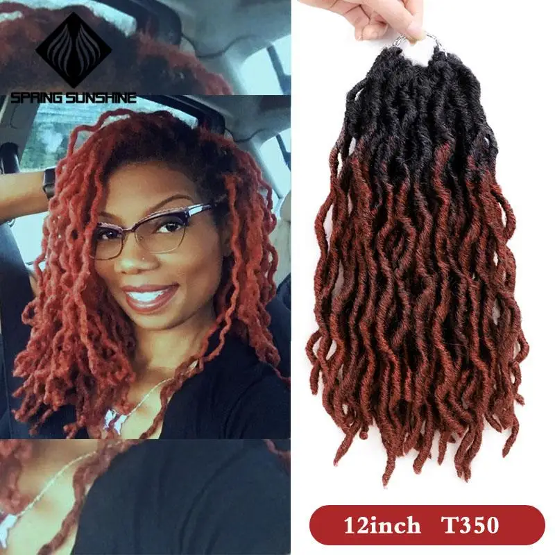 Весна солнце 12 18 дюймов Nu Locs Ombre Faux Locs Curly плетение волос Синтетические крючком косы волос