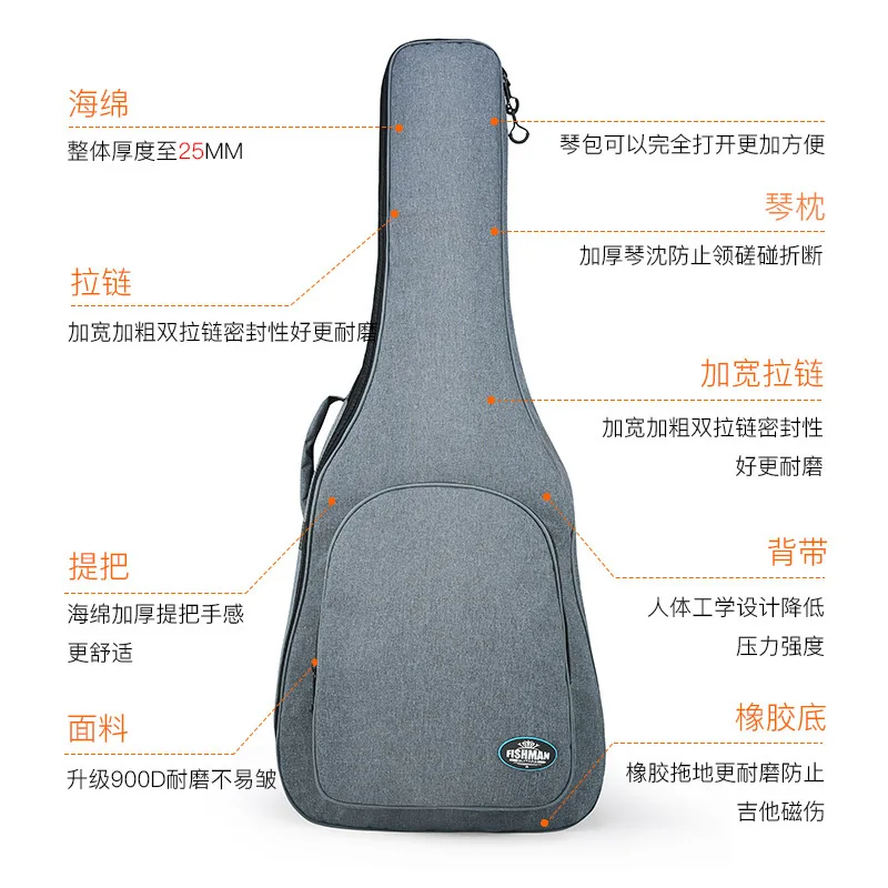 40/41" Acoustic Classical Guitar Bag Case Backpack Double Shoulder Straps Portable 25mm Thicken Pad Oxford Backpack Funda Guitar
