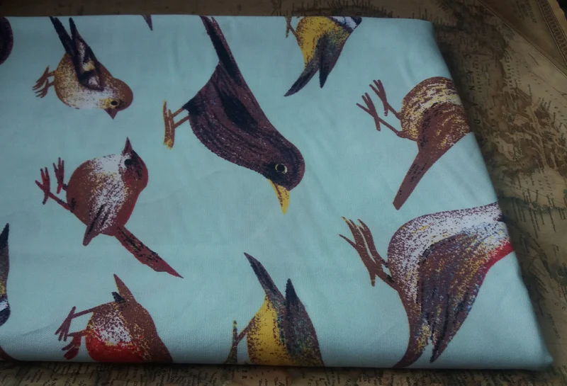 

So Cute Green Pink Blue Forest Birds Printed Cotton Spandex Fabric 50x140cm Free Shipping