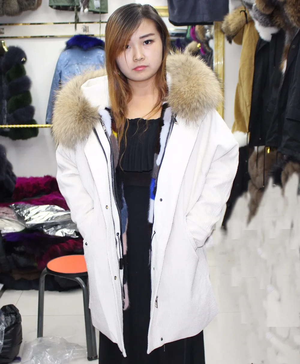 

Linhaoshengyue The Coat with Real Raccoon Fur Collar