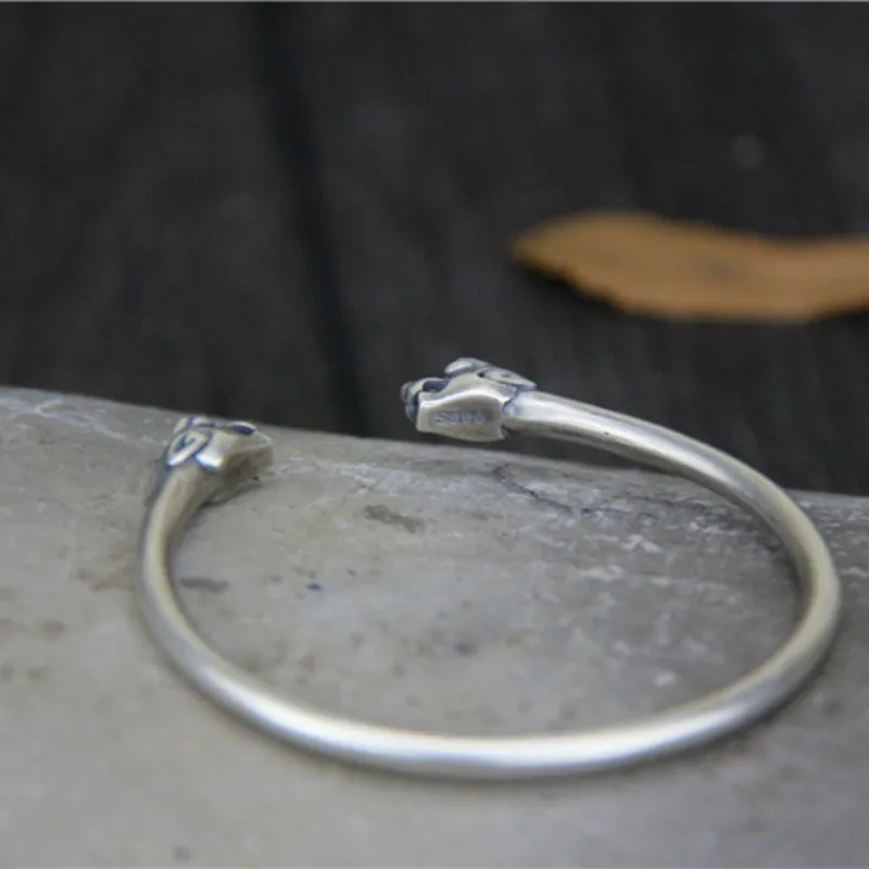 

Bangle & Bracelet 925 Sterling Silver Dragon Head Open Bangle Viking Bracelet Norse Jewelry Gifts for Him