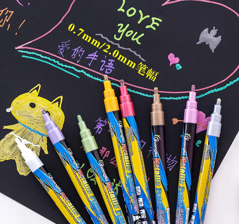 

6 12 Colors/box Colorful Metal 2.0mm Marker Pens Water-based Ink Black Card Album Brush Quick Drying Graffiti Art Stationery
