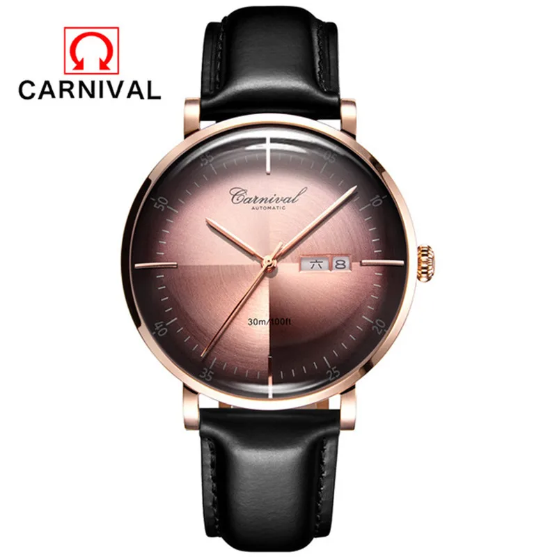 Rose gold Red Карнавальные Роскошные мужские часы, мужские водонепроницаемые автоматические механические часы, мужские Модные наручные часы с кожаным ремешком, мужские часы - Цвет: Rose gold Red