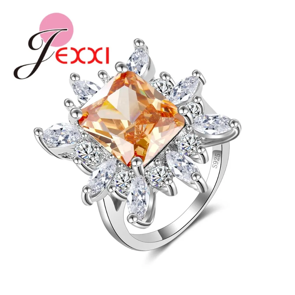 Трендовый Большой Прямоугольник Хрустальный цветок дизайн с Mircro CZ камень кольца