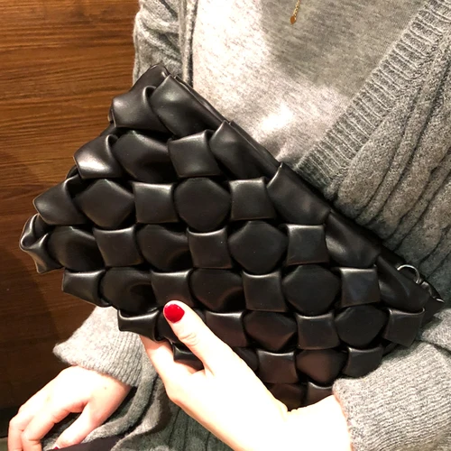 black Роскошные женские Вечерние Сумки из искусственной кожи, дизайнерские трехмерные ромбовидные цепочки, женская сумка через плечо, шикарные вечерние сумочки-клатчи - Цвет: black