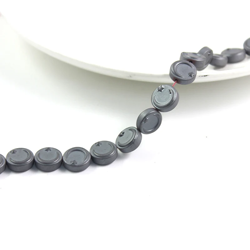 matte gray star moon 1 прядь/упаковка натуральный камень гематит Круглый диск свободные бусины Луна Звезда клен Руль DIY Ювелирные изделия HLB1027 - Цвет: matte gray star moon