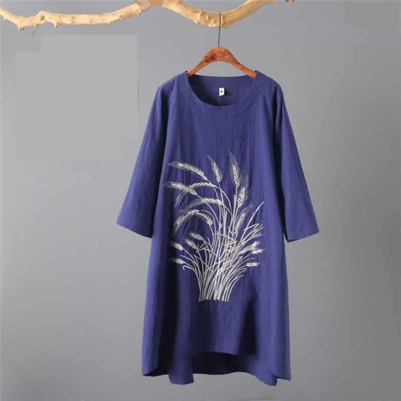 Fashion Large size 4XL Women's Summer Cotton Linen Dress Embroidery Loose Dresses Casual Tops Female Cozy Vestidos G117 | Женская