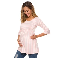 ruffle maternity tops loose pregnancy blouse striped t shirt tunic 3 quarter casual maternity clothes pregnant womens clothing
