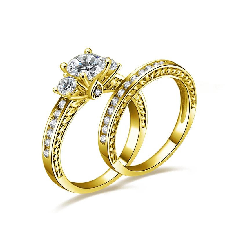 Женское Обручальное Кольцо QYI 14K из твердого желтого золота с тремя