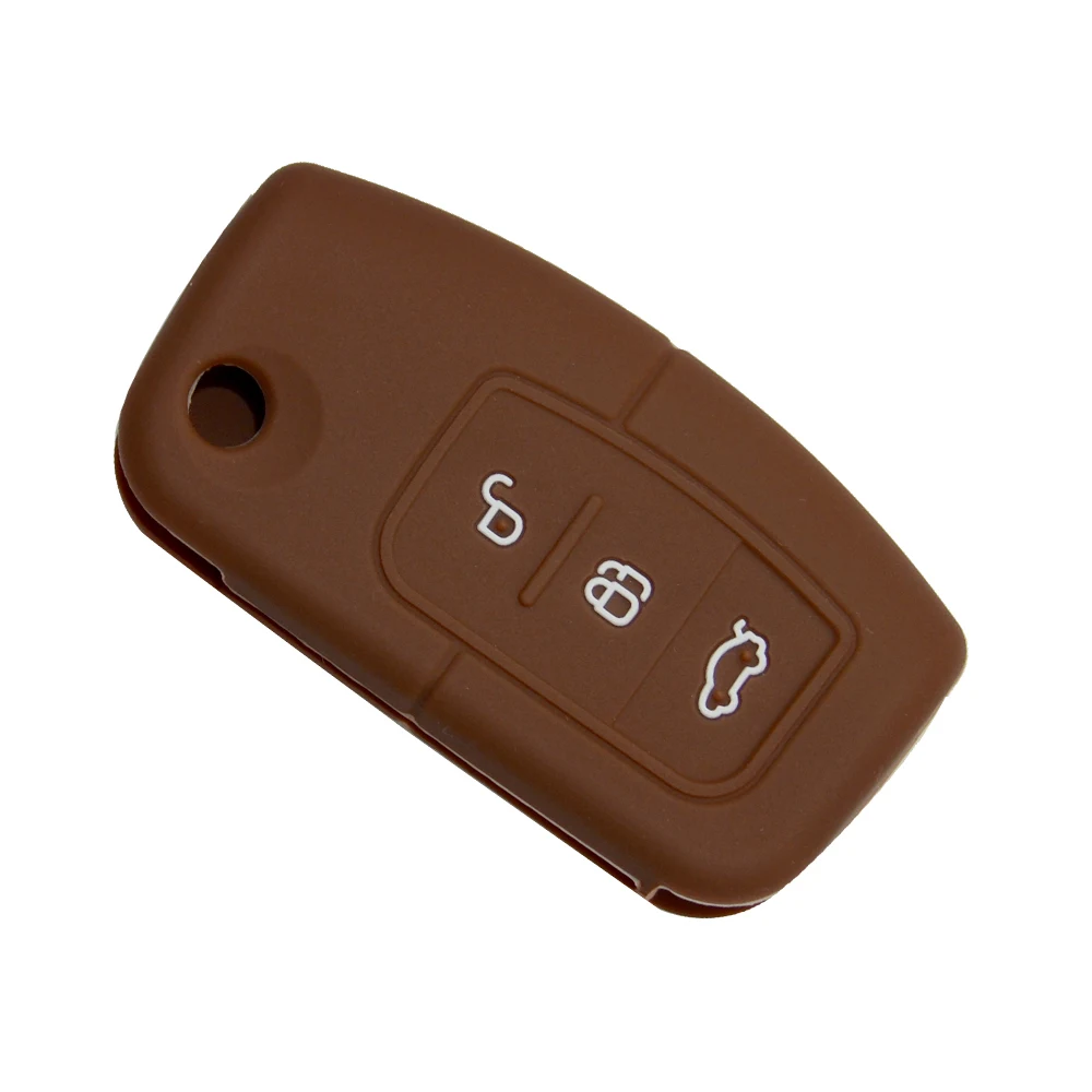 Brown OkeyTech силиконовый чехол для пульта дистанционного управления для Ford Fiesta Focus 2 Ecosport Kuga Escape 3 кнопки автомобильные аксессуары для ключей - Название цвета: Brown