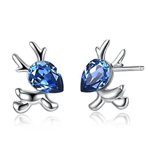 Изысканные милые стильные серьги с животными, голубой кристалл от Swarovski для женщин, серебро 925 пробы, оленьи рога, юбилейные вечерние ювелирные изделия - Цвет камня: Blue