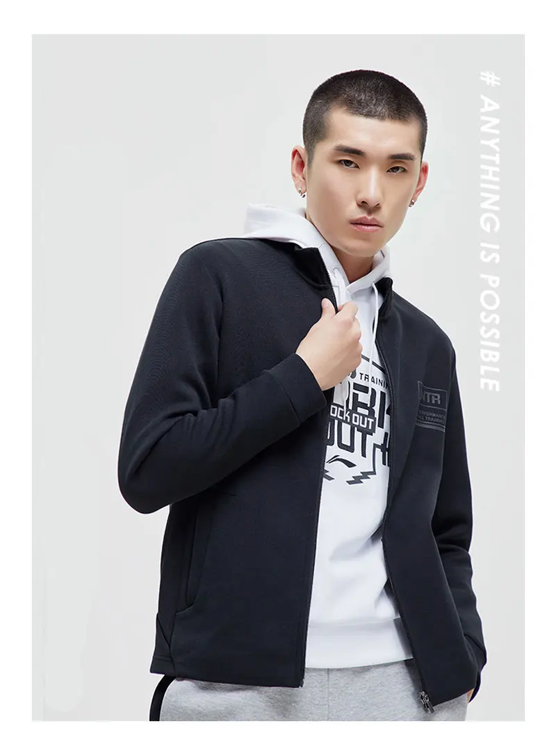 Li-Ning мужской тренировочный свитер на молнии, 66% хлопок, 34% полиэстер, Стандартная посадка, удобная спортивная верхняя одежда, куртки AWDP159 MWW1561