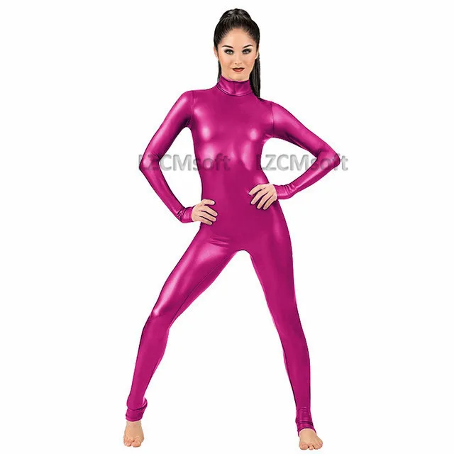 Fuchsia Женский длинный рукав черный комбинезон боди полный тело гимнастика танец трико лайкра костюм зентай из спандекса танцевальная одежда косплей костюм - Цвет: Fuchsia