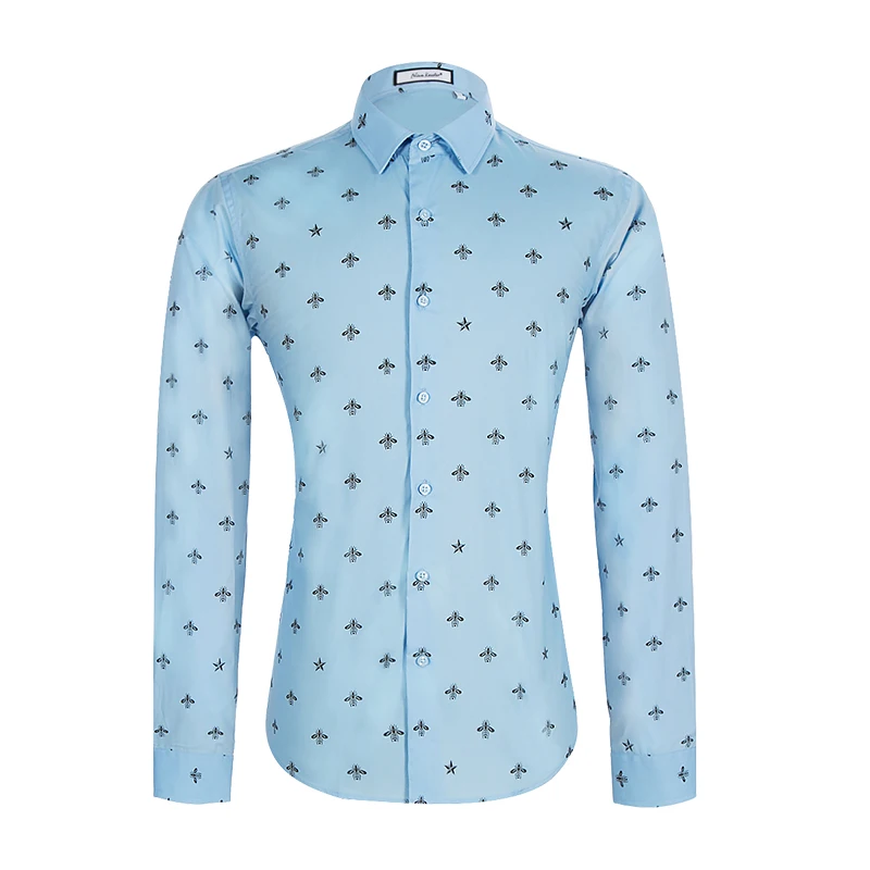 Cotton Men Shirt printed shirt Slim long-sleeved fashion button collar casual brand men clothing comfortable soft touch | Мужская одежда