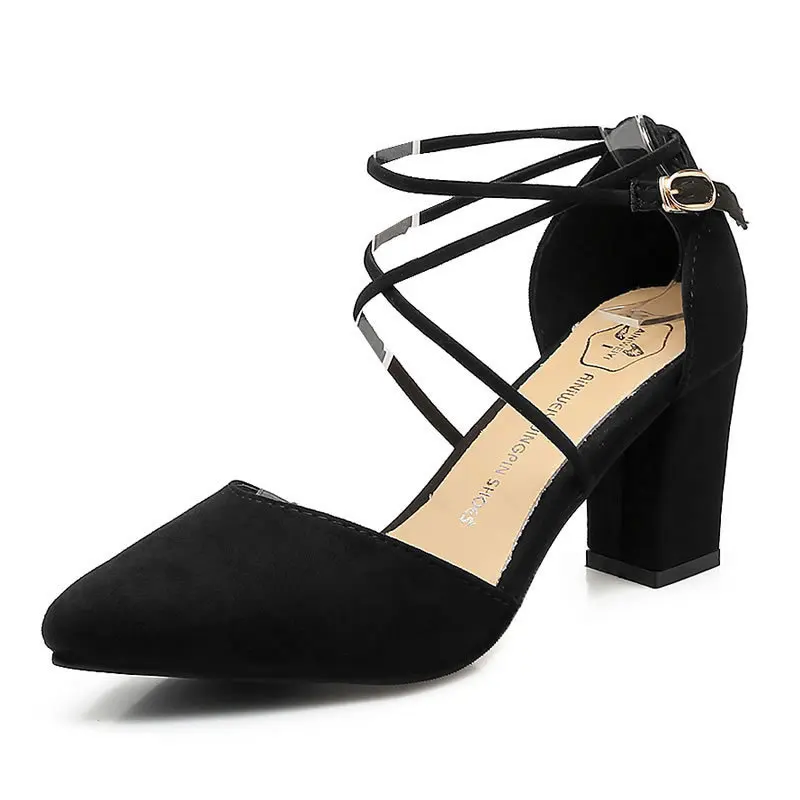 

Женские сандалии с острым носком, открытые босоножки в римском стиле на толстом каблуке, с перекрестной шнуровкой, пикантные сандалии для в...