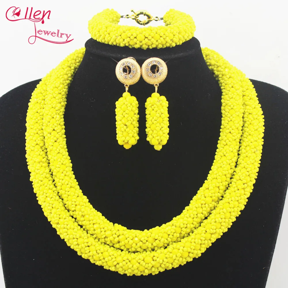 Ювелирный Комплект из колье и серёг с золотыми кристаллами | Украшения