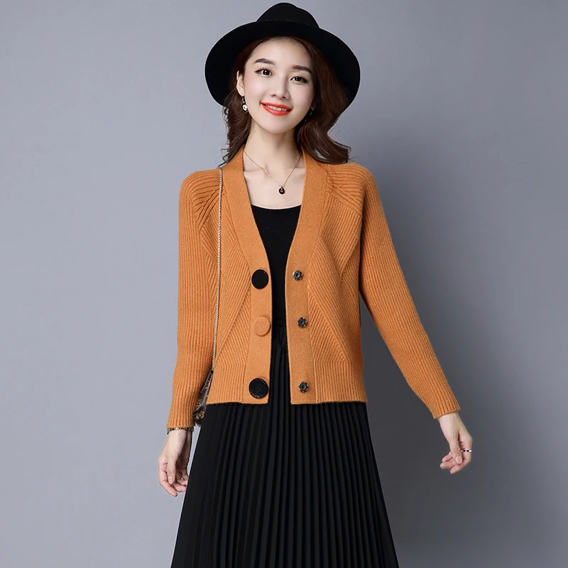 Женский кашемировый свитер осенне зимний плотный вязаный кардиган пальто