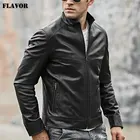 Kожаная куртка мужская, черный жакет из натуральной овечьей кожи, на молнии, байкерский стиль, зимняя куртка