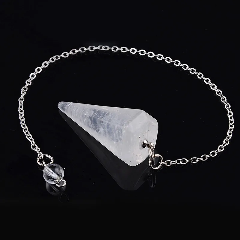 white crystal Классический большой размер, для мужчин и женщин, натуральный камень, целебные ювелирные изделия, Пирамида рейки, шестиугольный маятник, цепочка, подвеска, амулет для чакр - Окраска металла: white crystal