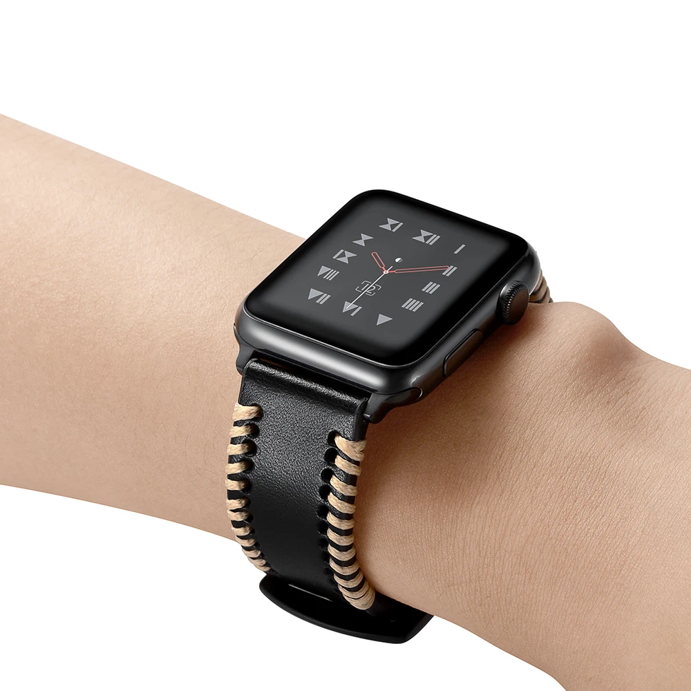 For Apple Watch Series 4 Newest Genuine Leather Handmade Line Band Wrist Strap 1 2 3 Bracelet |