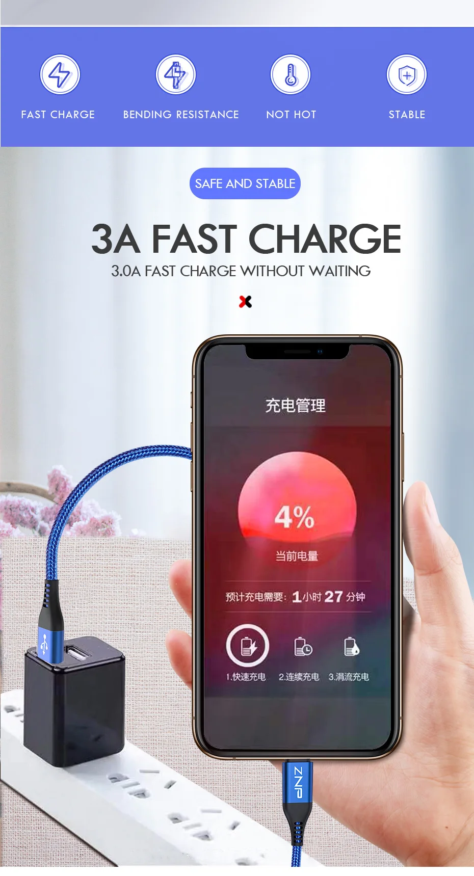 ZNP 3 А usb type-C кабель для Xiaomi Redmi Note 7 USB-C кабель для быстрой зарядки для мобильного телефона type-C для samsung Galaxy S9 S8 Plus S10