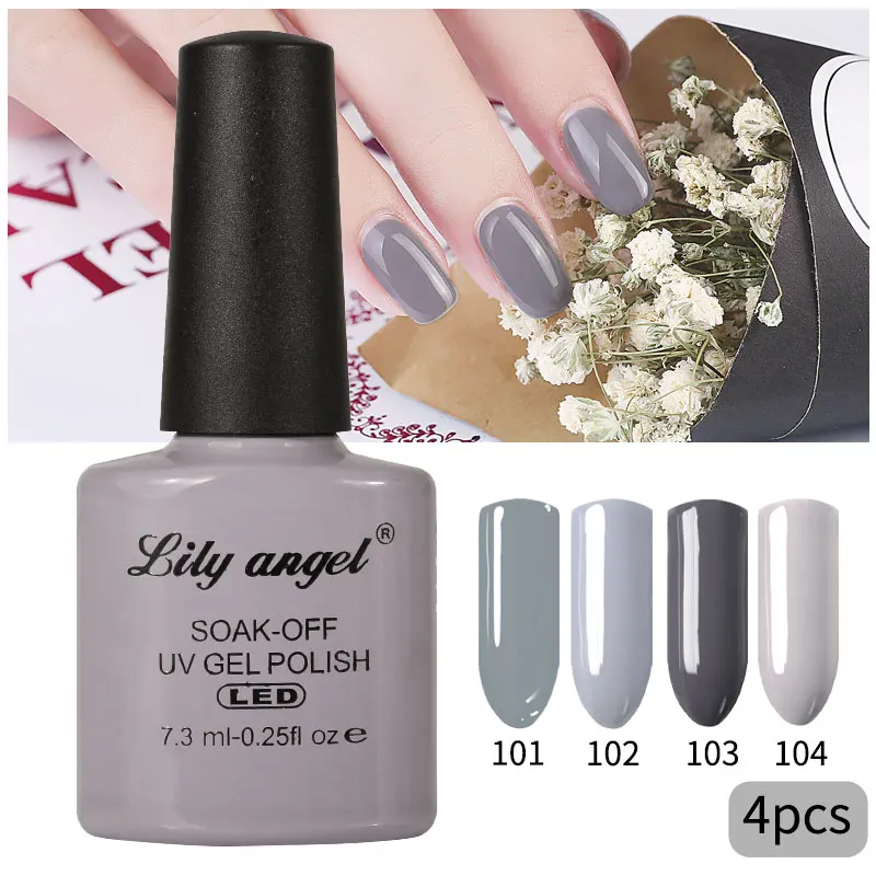 4Pcs-1 Lily Angel, высокое качество, Гель-лак для ногтей, для маникюра, салонные советы, горячая Распродажа, цвет, 7,3 мл, впитывается, органический УФ светодиодный Гель-лак для ногтей - Цвет: 4Pcs-1