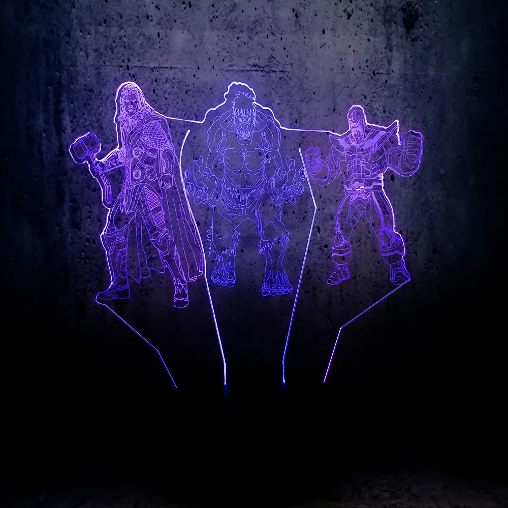 3D Illusion Dual Color Lamp Thor The Hulk and Thanos Night Light Children Teenager bedroom desk decor movie fans super | Освещение
