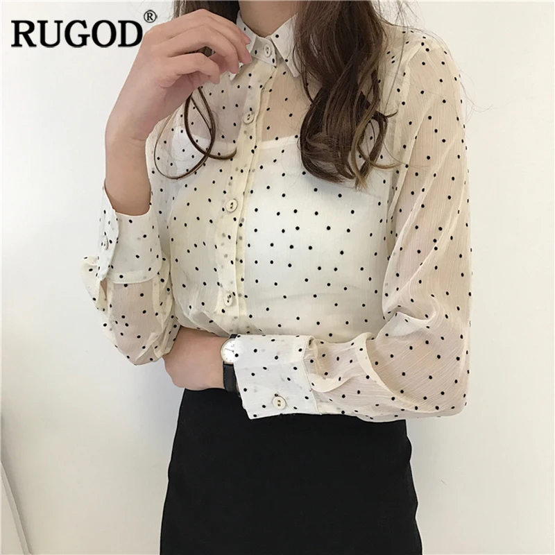 Rugod 2018 Новые Весна Для женщин Блузка Сексуальная Сладкий Перспектива в горошек