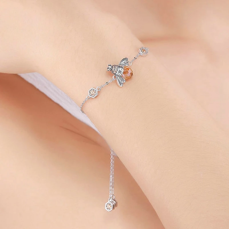 

DOYUBO Free Shipping Little Bee Silver Bangles For Women Lovely Design Lady Animal Sterling Silver Adjustable Bracelets AE019